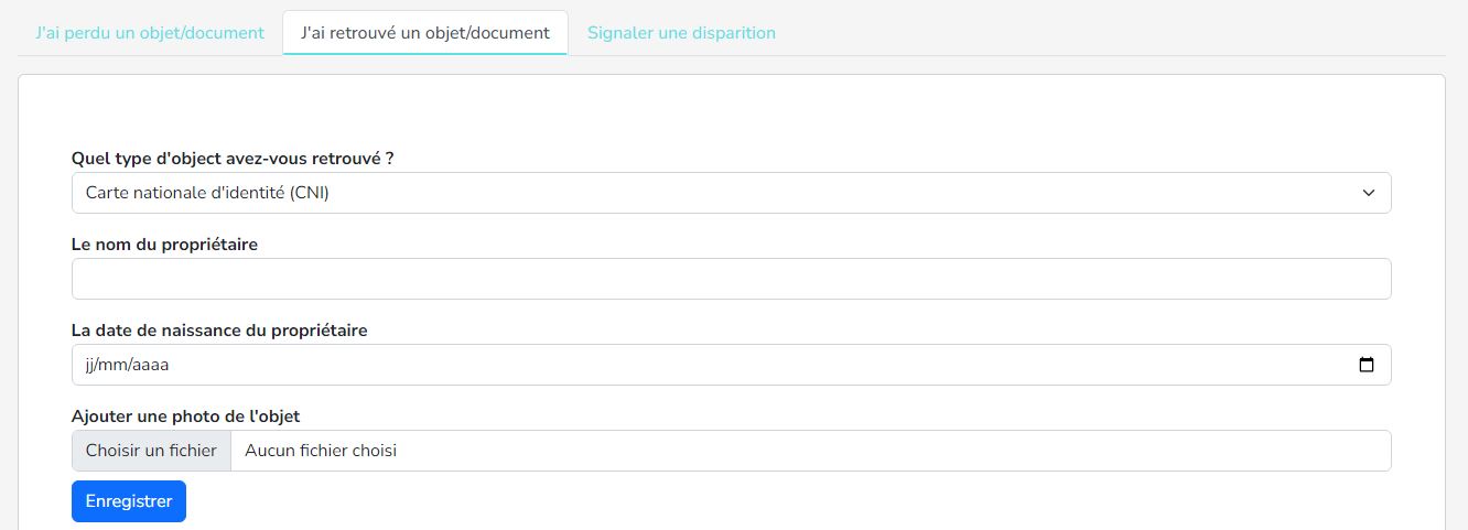 Image du formulaire à remplir pour signaler un objet retrouvé