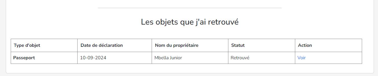 Tableau pour le suivi des objets qu'on a retrouvé